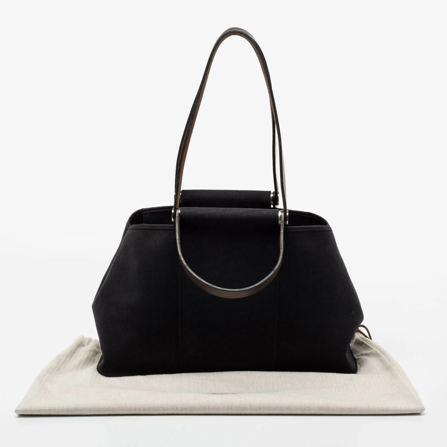 Hermes Hermès Black/Chocolat Canvas And Leather Cabag Elan Tote For Women 15 Hermes Hermès Black/Chocolat Canvas And Leather Cabag Elan Tote For Women - Image 13