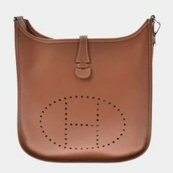 Hermes Brown Taurillon Clemence Leather Evelyn II PM Shoulder Bag For Women