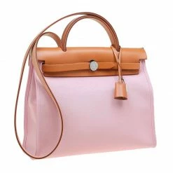 Hermes Pink Canvas Vacheta Leather Herbag Zip 31 Bag For Women -Deals Hermes Store luxury women hermes used handbags p68630 003