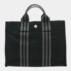 Hermes Four Tote PM Bag Handbag Canvas Black Gray For Women