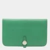 Hermes Dogon Duo GM Bifold Long Wallet Leather Veil Vertigo Green A Engraved 065732CK For Women -Deals Hermes Store luxury women hermes used handbags p686422 002