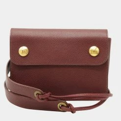 Hermes Pochette Green Waist Pouch Bag Hip Couchbel Leather Rouge Ash U Engraving For Women