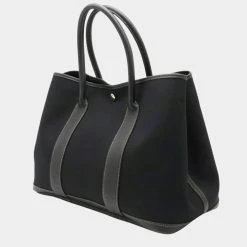 Hermes Garden PM Tote Bag Handbag Toile Officier Leather Black J Stamp 038587 For Women -Deals Hermes Store luxury women hermes used handbags p686430 003