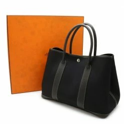 Hermes Garden PM Tote Bag Handbag Toile Officier Leather Black J Stamp 038587 For Women -Deals Hermes Store luxury women hermes used handbags p686430 006