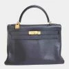 Hermes Taurillon Clemence Kelly 32 Handbag Black For Women