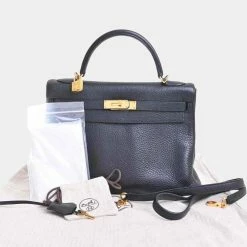 Hermes Taurillon Clemence Kelly 32 Handbag Black For Women -Deals Hermes Store luxury women hermes used handbags p686434 004