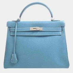 Hermes Togo Kelly 32 Handbag Light Blue For Women