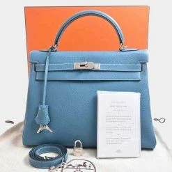 Hermes Togo Kelly 32 Handbag Light Blue For Women 16 Hermes Togo Kelly 32 Handbag Light Blue For Women -Deals Hermes Store luxury women hermes used handbags p686435 004