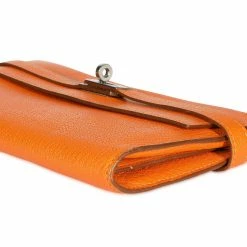 Hermes Orange Chevre Mysore Kelly Wallet With Palladium Hardware For Women -Deals Hermes Store luxury women hermes used handbags p686971 003
