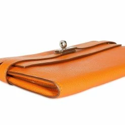 Hermes Orange Chevre Mysore Kelly Wallet With Palladium Hardware For Women -Deals Hermes Store luxury women hermes used handbags p686971 004