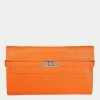Hermes Orange Chevre Mysore Kelly Wallet With Palladium Hardware For Women 2 Hermes Orange Chevre Mysore Kelly Wallet With Palladium Hardware For Women -Deals Hermes Store luxury women hermes used handbags p686971 005