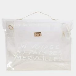 Hermes White Vinyl Souvenir De L'Exposition Kelly Bag For Women