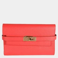 Hermes Rose Jaipur Epsom Kelly Depliant Medium Wallet GHW For Women