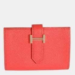 Hermes Rose Jaipur Epsom Mini Bearn Wallet GHW For Women