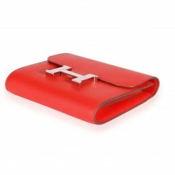 Hermes Rouge De Coeur Epsom & Rose Sakura Enamel Compact Constance Wallet PHW For Women -Deals Hermes Store luxury women hermes used handbags p686978 003