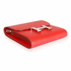 Hermes Rouge De Coeur Epsom & Rose Sakura Enamel Compact Constance Wallet PHW For Women -Deals Hermes Store luxury women hermes used handbags p686978 004
