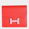 Hermes Rouge De Coeur Epsom & Rose Sakura Enamel Compact Constance Wallet PHW For Women