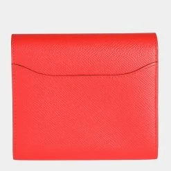 Hermes Rouge De Coeur Epsom & Rose Sakura Enamel Compact Constance Wallet PHW For Women -Deals Hermes Store luxury women hermes used handbags p686978 006