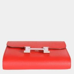 Hermes Rouge De Coeur Epsom & Rose Sakura Enamel Compact Constance Wallet PHW For Women -Deals Hermes Store luxury women hermes used handbags p686978 007