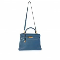 Hermes Verso Bleu Thalassa & Bleu Jean Clemence Retourne Kelly 32 GHW For Women -Deals Hermes Store luxury women hermes used handbags p686982 003