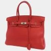 Hermes Rouge Casaque Taurillon Clemence Birkin 35 Bag For Women