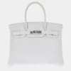 Hermes White Taurillon Clemence Leather Palladium Hardware Birkin 30 Bag For Women