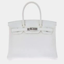 Hermes White Taurillon Clemence Leather Palladium Hardware Birkin 30 Bag For Women