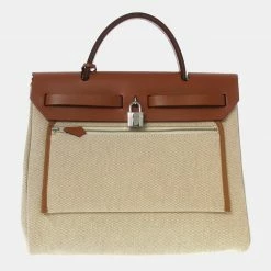 Hermes Beige/Brown Brides De Gala Toile H Herbag Zip 31 For Women -Deals Hermes Store luxury women hermes used handbags p689258 015