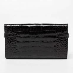 Hermes Black Alligator Mississippiensis Kelly Classic Long Wallet For Women -Deals Hermes Store luxury women hermes used handbags p690182 013