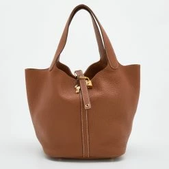 Hermes Gold Clemence Leather Picotin Lock 22 Bag For Women