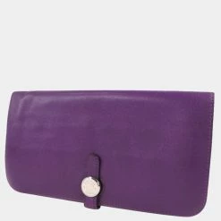 Hermes Dogon Long Calf Purple Q Ladies Wallet For Women -Deals Hermes Store luxury women hermes used handbags p691153 003
