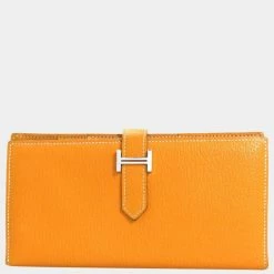 Hermes Bi-Fold Long Wallet Bean Soufflé Mutard Chevre Misor Women's For Women