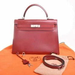 Hermes Box Calf Kelly 32 Handbag Rouge Ash Bordeaux For Women -Deals Hermes Store luxury women hermes used handbags p691166 004