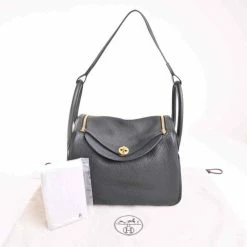 Hermes Taurillon Clemence Lindy 30 Shoulder Bag Black For Women -Deals Hermes Store luxury women hermes used handbags p691167 007