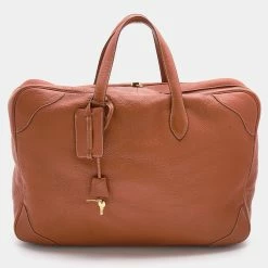 Hermes Fauve Taurillon Clemence Leather Victoria II 50 Bag For Women