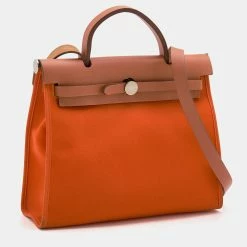 Hermes Orange/Natural Canvas And Leather Herbag Zip 31 Bag For Women -Deals Hermes Store luxury women hermes used handbags p691469 004