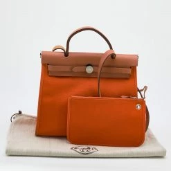 Hermes Orange/Natural Canvas And Leather Herbag Zip 31 Bag For Women -Deals Hermes Store luxury women hermes used handbags p691469 006