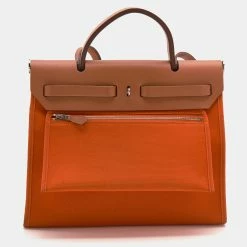 Hermes Orange/Natural Canvas And Leather Herbag Zip 31 Bag For Women -Deals Hermes Store luxury women hermes used handbags p691469 007