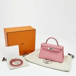 Hermes Hermès Rose Confetti Chevre Mysore Leather Palladium Plated Mini Kelly II Sellier 20 Bag For Women -Deals Hermes Store luxury women hermes used handbags p693962 010