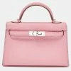 Hermes Hermès Rose Confetti Chevre Mysore Leather Palladium Plated Mini Kelly II Sellier 20 Bag For Women -Deals Hermes Store luxury women hermes used handbags p693962 011