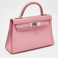 Hermes Hermès Rose Confetti Chevre Mysore Leather Palladium Plated Mini Kelly II Sellier 20 Bag For Women -Deals Hermes Store luxury women hermes used handbags p693962 012