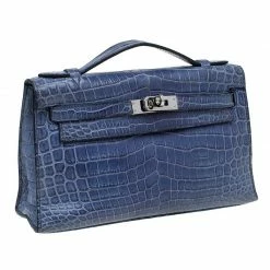 Hermes Blue Niloticus Crocodile Palladium Kelly Pochette For Women -Deals Hermes Store luxury women hermes used handbags p71471 003