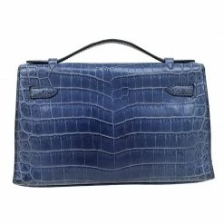 Hermes Blue Niloticus Crocodile Palladium Kelly Pochette For Women -Deals Hermes Store luxury women hermes used handbags p71471 004