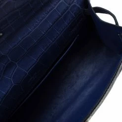 Hermes Blue Niloticus Crocodile Palladium Kelly Pochette For Women -Deals Hermes Store luxury women hermes used handbags p71471 006