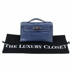 Hermes Blue Niloticus Crocodile Palladium Kelly Pochette For Women -Deals Hermes Store luxury women hermes used handbags p71471 009