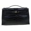 Hermes Black Alligator Palladium Kelly Pochette For Women -Deals Hermes Store luxury women hermes used handbags p71472 001