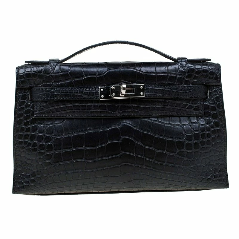 Hermes Black Alligator Palladium Kelly Pochette For Women 3 Hermes Black Alligator Palladium Kelly Pochette For Women