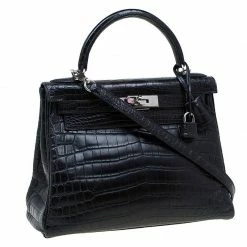 Hermes Black Niloticus Crocodile Palladium Hardware Kelly Retourne 28 Bag For Women -Deals Hermes Store luxury women hermes used handbags p71473 0003