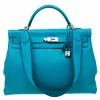 Hermes Turquoise Clemence Leather Palladium Hardware Kelly Retourne 40 Bag For Women