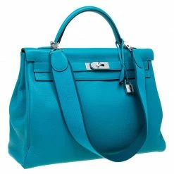 Hermes Turquoise Clemence Leather Palladium Hardware Kelly Retourne 40 Bag For Women 13 Hermes Turquoise Clemence Leather Palladium Hardware Kelly Retourne 40 Bag For Women -Deals Hermes Store luxury women hermes used handbags p71474 003